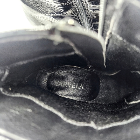 CARAVELA Strut Black Parent Leather Heel Zip Bootie Size 38 - Picture 12 of 15